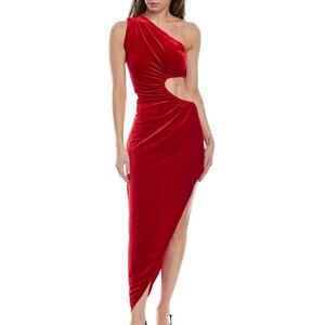 $235 Norma Kamali One-Shoulder Cutout Velvet Maxi Dress Red Tango Medium NWT
